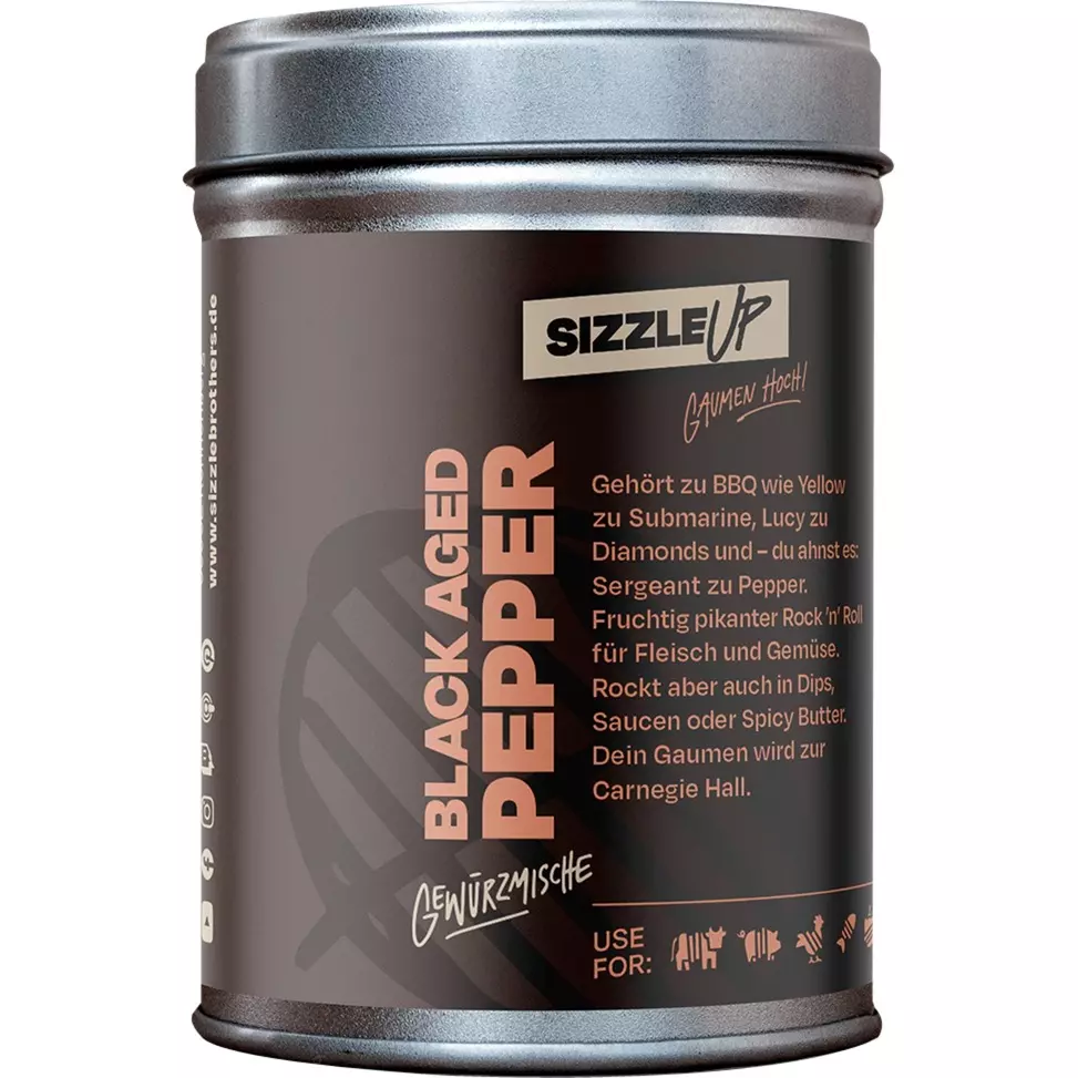 Sizzle Brothers, Black Aged Pepper, 120g Dose